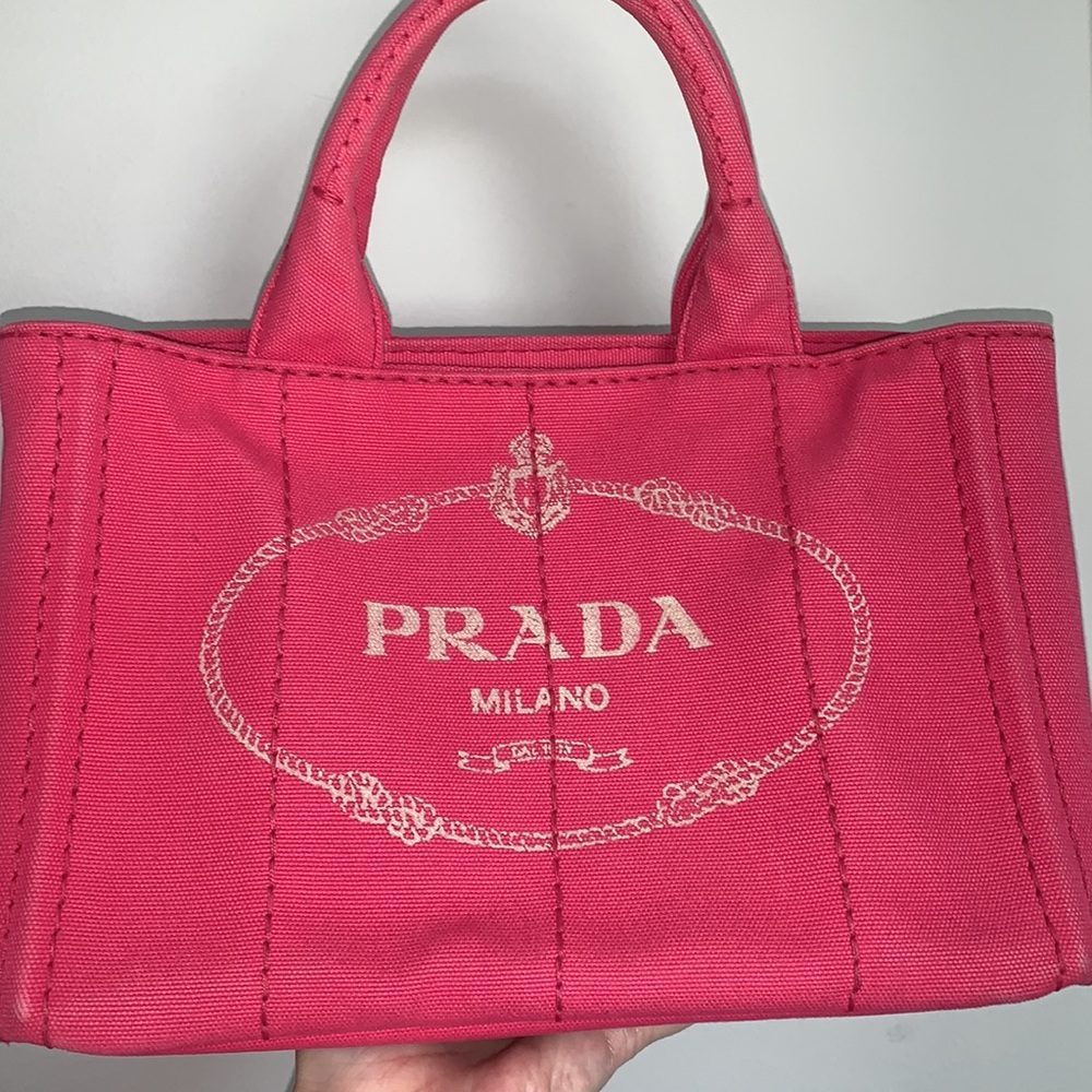 PRADA Pink Peonia Canapa Canvas Tote Bag